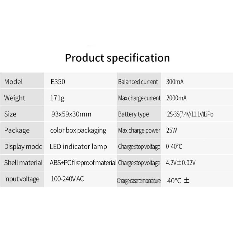 1Pc HotRC E350 Pro 7.4v/11.1v Lipo Battery Charger 2s 3s Cells Battery Charger 25W 2000mA for RC