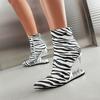 Fashion Hollow Out Tiger Tooth Shaped Heel Design Short Boots  New Fashionable Leopard Print Zebra Zippered Women's Ankle Boot Size 46