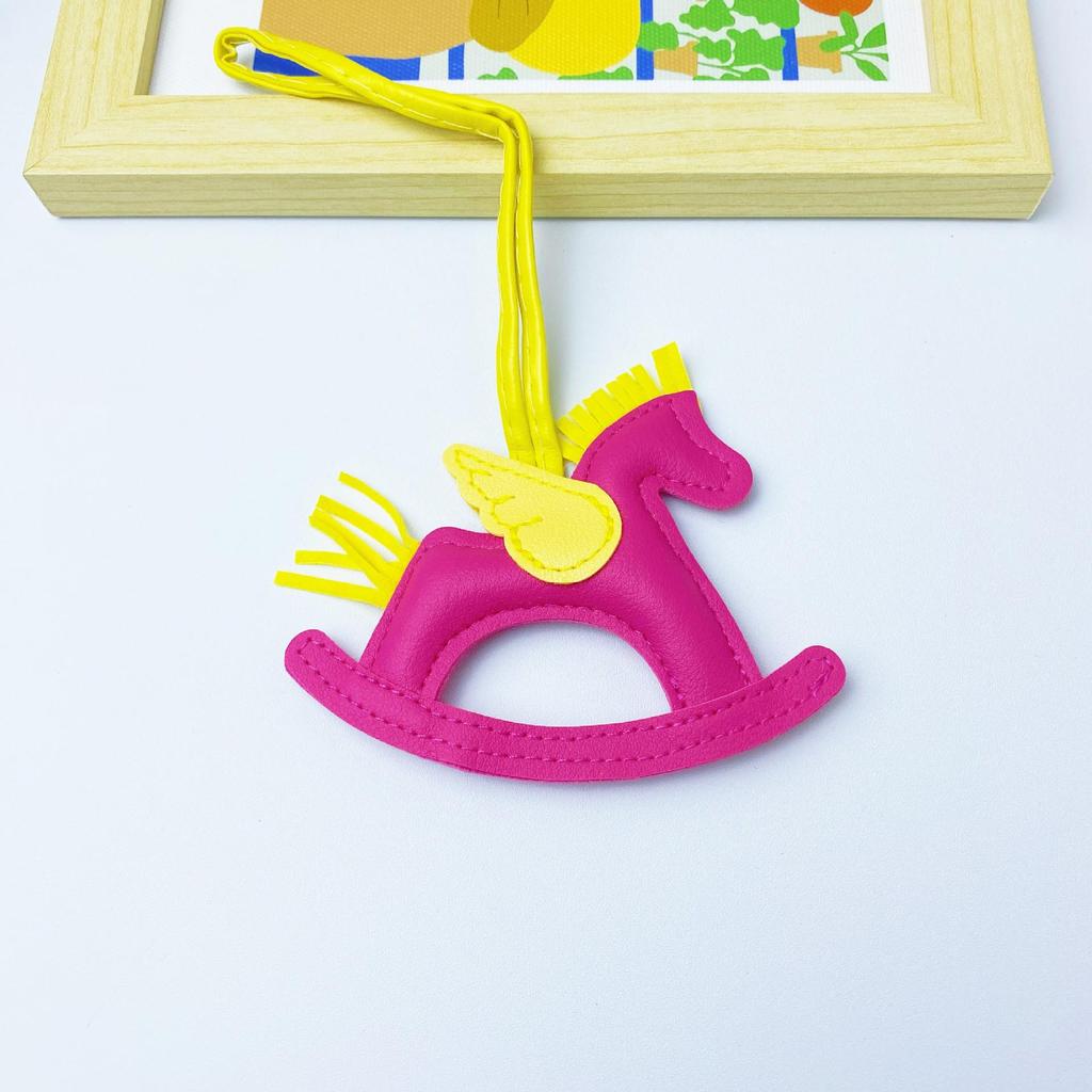 Colorful PU Leather Rocking Horse Keychain - Cute Bag Pendant Gift