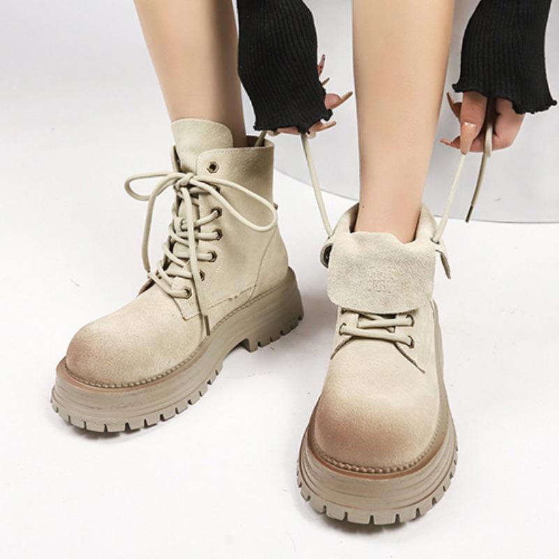 Fashion Distressed Genuine Leather Thigh High Boots with Thick Soles, New Autumn/Winter 2024 Vintage Lace-Up Riding Boots