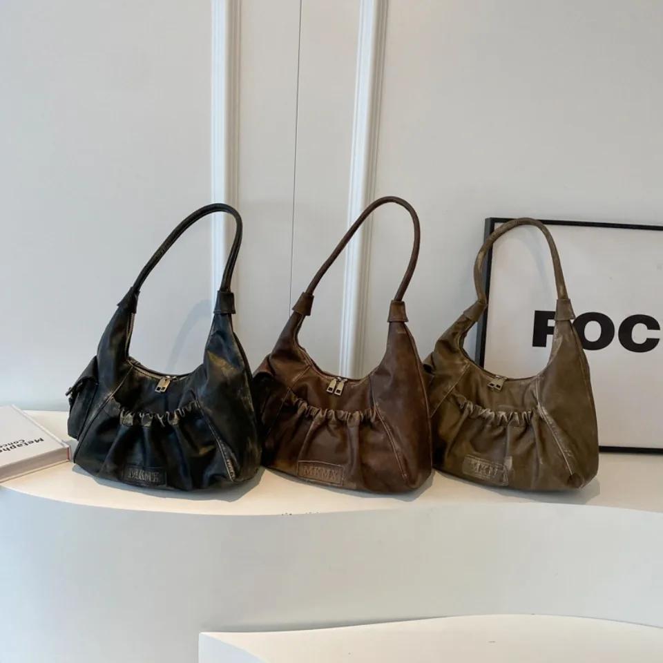 Carrying Shoulder Bags for Women Pleated Design Large Capacity Retro Hobo Bag  Summer New Designer Handbags Luxury Hand Bag