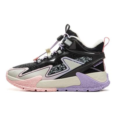 Li Ning Enfants Cuir Synthétique Confortable Polaire Antidérapant Absorption des Chocs Résistant à l'Usure Chaud Mi-Haut Chaussures d'Extérieur Chaussures Enfants Noir YKEU012-22