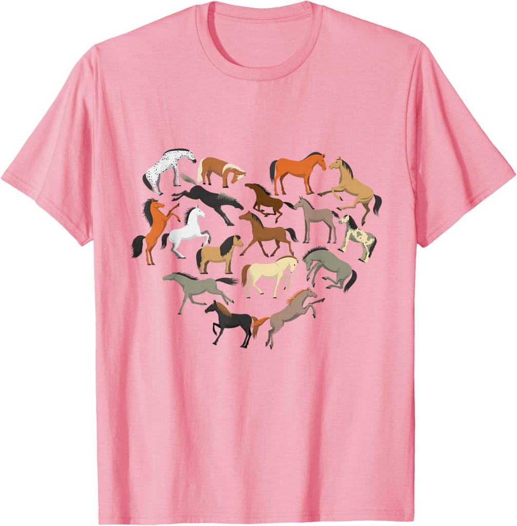 Horse Heart Collage Graphic Tee Horse Lover Farm Rider Casual Short Sleeve T-Shirt Men Women