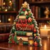 Wood Holiday Sign Wooden Christmas Table Sign Book Tree House Scarecrow Tabletop Rustic 2D Flat Decor for Mantel Shelf Desktop Seasonal Centerpiece