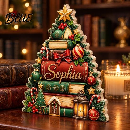 Wood Holiday Sign Wooden Christmas Table Sign Book Tree House Scarecrow Tabletop Rustic 2D Flat Decor for Mantel Shelf Desktop Seasonal Centerpiece