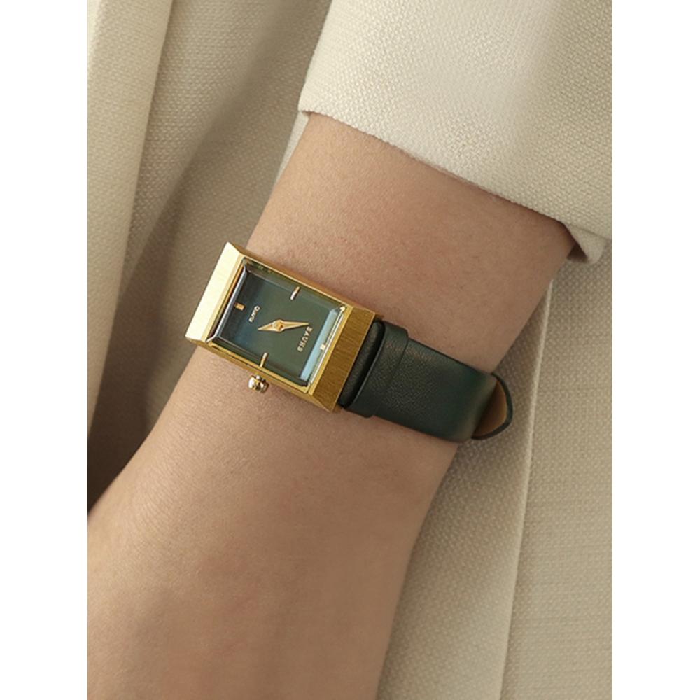 

RUMTTON Женские дизайнерские часы с кожаным ремешком Grid Green Gold