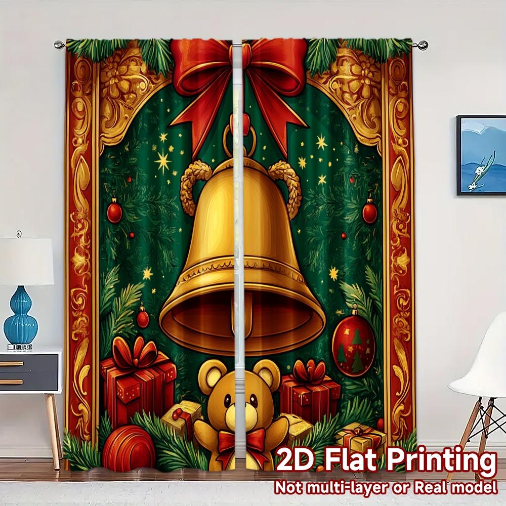 

2pcs,Curtains Christmas Bell Teddy Bear Gifts (2) Chic Pattern Curtains Polyester Easy Install Curtains Decorations Suitable for 52.50×116.00 CM 2pcs