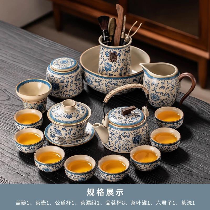 2026 Luxury Blue and White Ru Kiln Kung Fu Tea Set – Premium Ceramic Teapot & Cups for Elegant Home Use