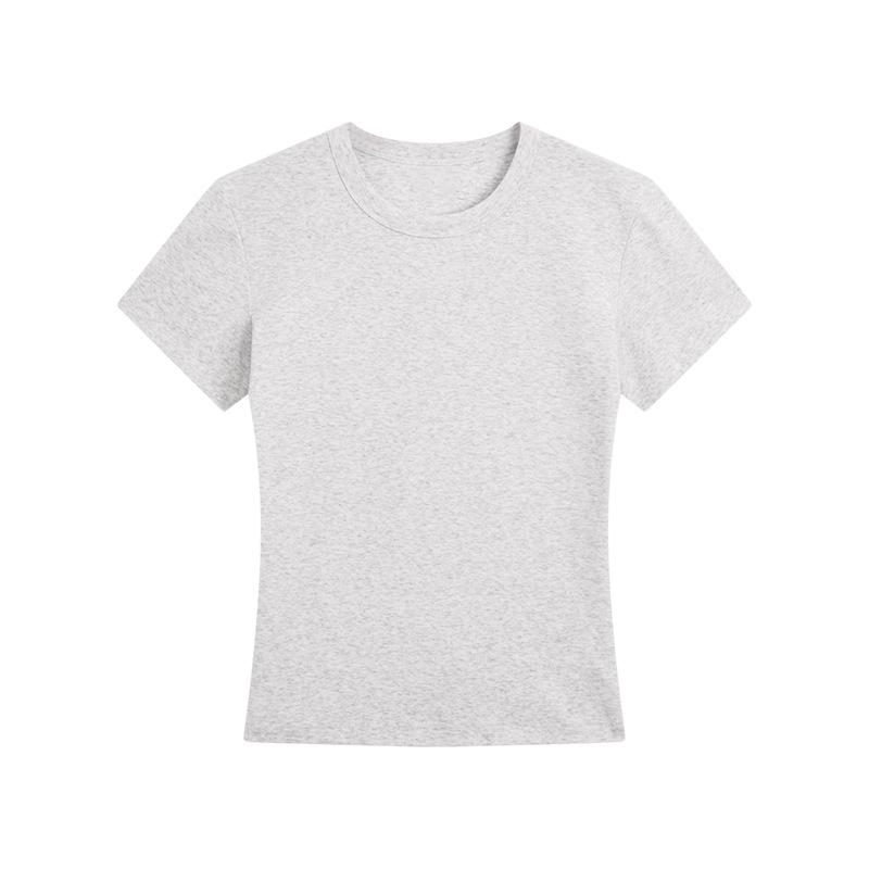 Shoulder Short Sleeved T-shirt for Women, French Round Neck Short Style, Elastic Slim Fit, Spicy Girl Style, Slimming Short Top for Women