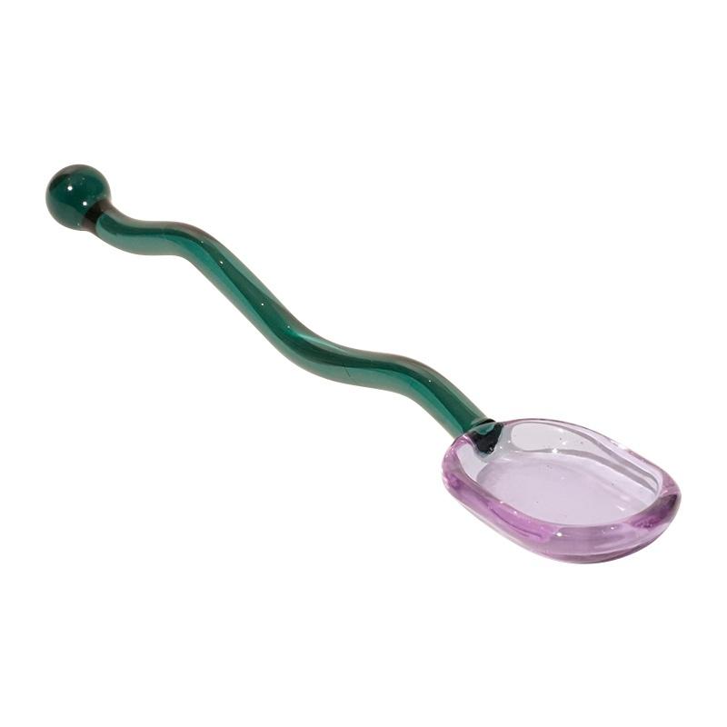 Glass Small Spoon Ice Cream Dessert Spoon Twist Wave Stitching Color Cute Creative Kitchen Cold Drink Fruit Mixing Spoons