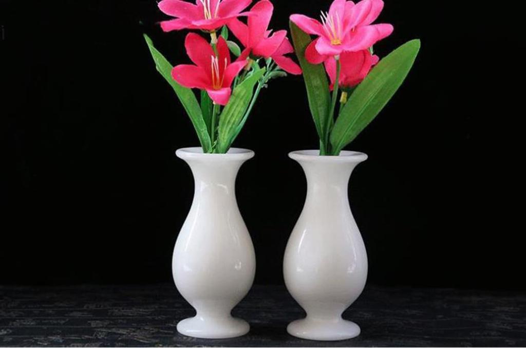 Set of 2 Jingde Ware Buddhist Altar Flower VaseFlower Stand, Mini Size, Celadon and White Porcelain, 12cm Tall, Stylish Buddhist Accessory, Ceramic
