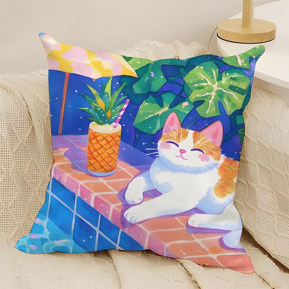 fashing Cute cat illustrations Pillow Case Natural Linen Double-Sided Printing Sofa Home Decor Cushion Cover