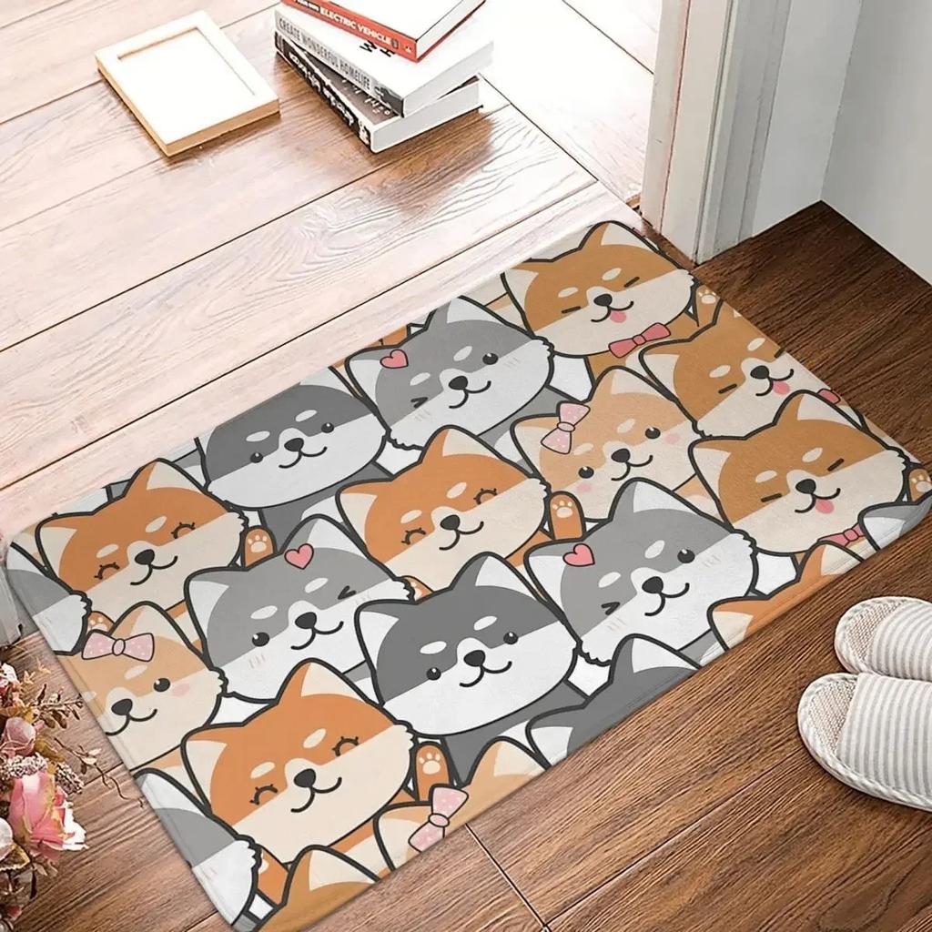 Cute Cartoon Dog Pattern Door Mat Floor Mat with Adorable Shiba Inu and Corgi Designs for Home Entrance Decor