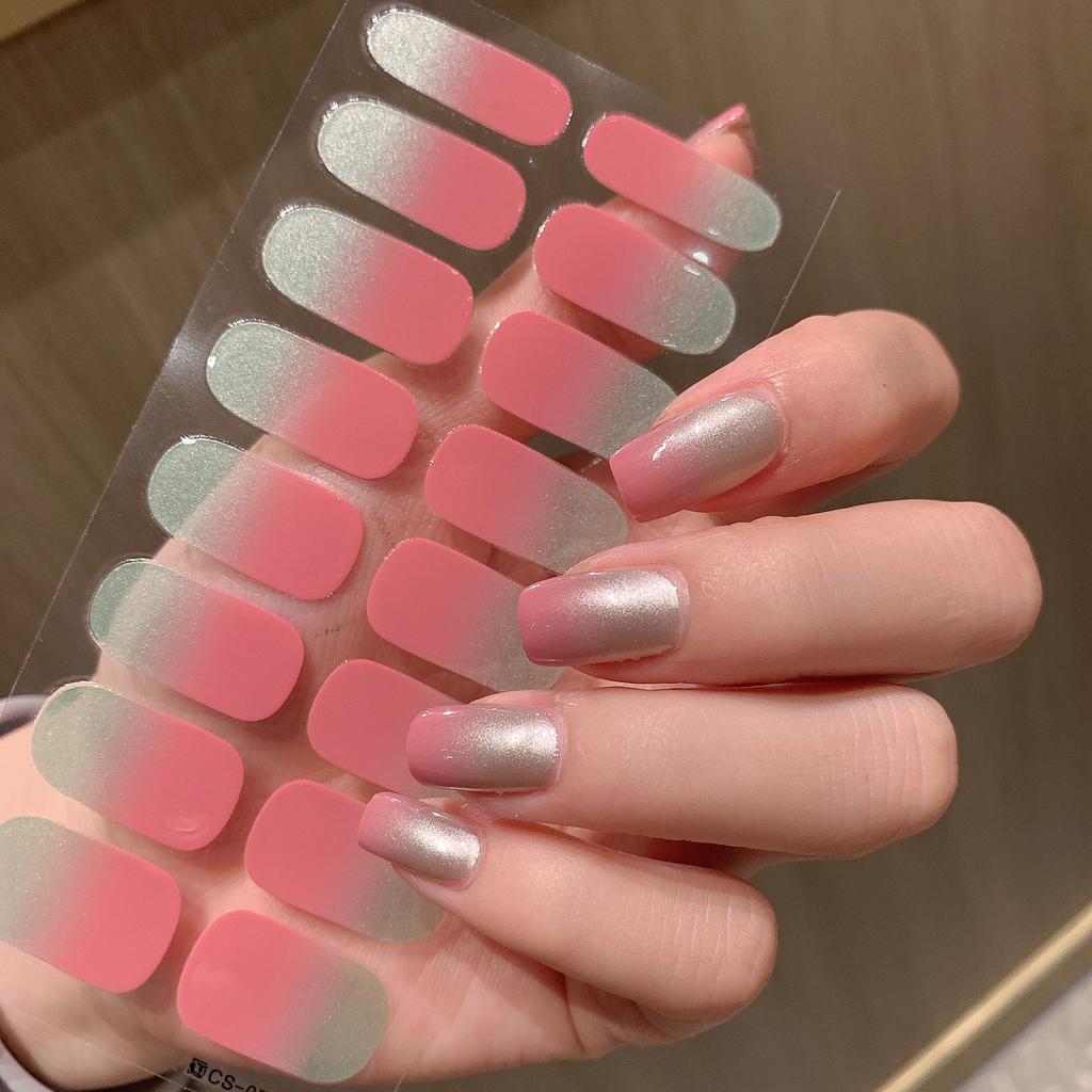 Full Cover Nail Stickers Gradient Color French Tip Press On Nail Self-Adhesive Fake Nails for Women Girls DIY Manicure