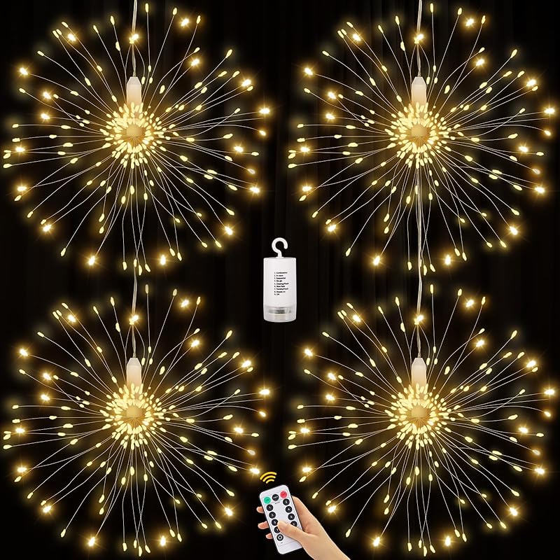 8 Pack Firework Lights 120 LED Copper Wire Firework Lights, 8 Modes Dimmable String LED Lights with Remote Control,Waterproof Hanging Fairy Lights 4