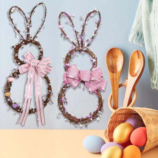 

Декоративный пасхальный кулон с бантом из ротанга, креативный кролик, светодиодный подвесной знак, домашний декор