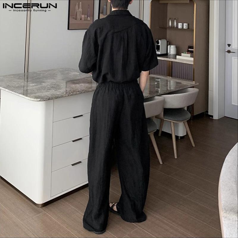 INCERUN Two Pieces Men Short Sleeve T-shirts Long Pants Casual Loungewear Sets