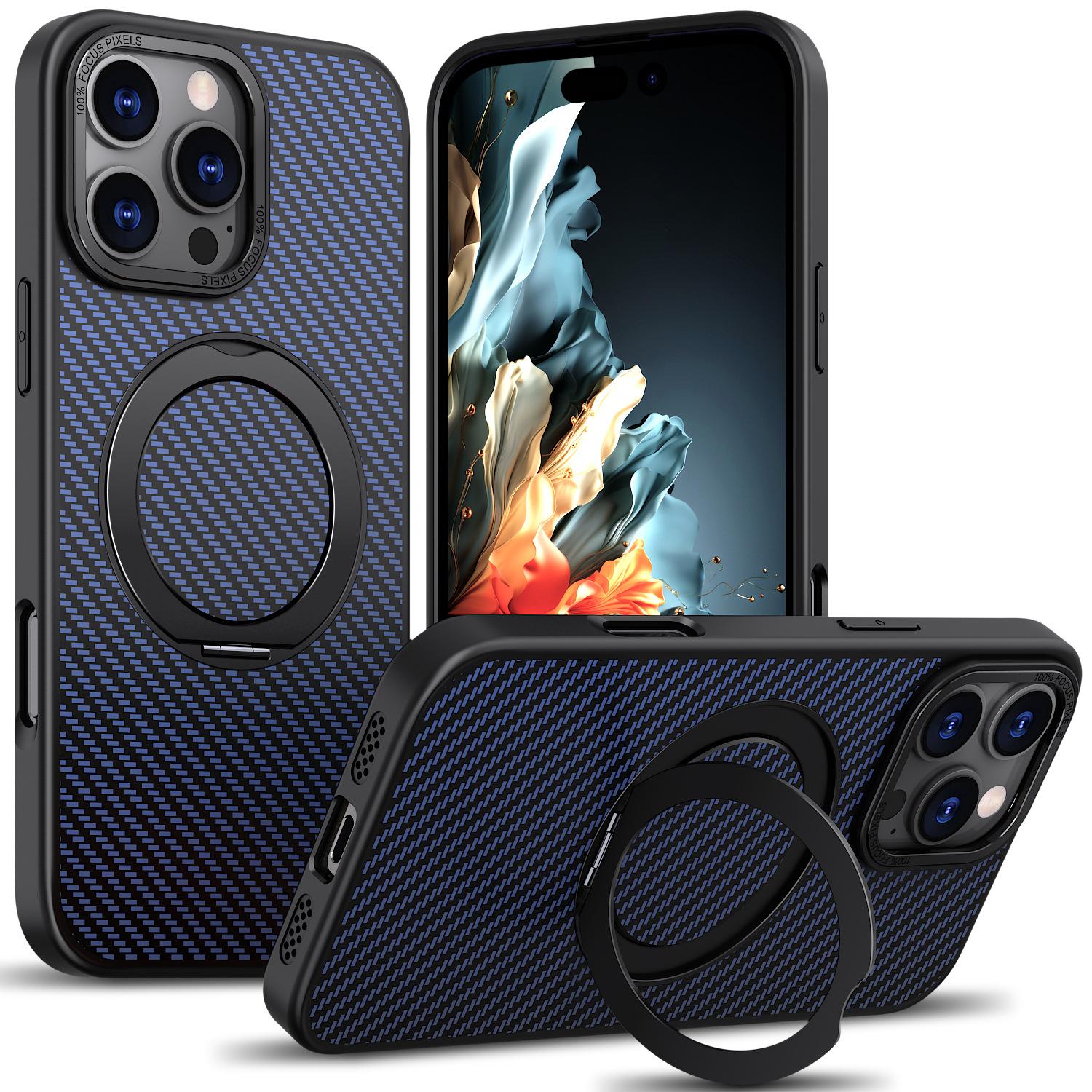 

Для IPhone17ProMax Чехол-подставка Pivot с узором из углеродного волокна, вращающаяся магнитная подставка для Apple 16 Противоударный чехол For iPhone 12 Pro