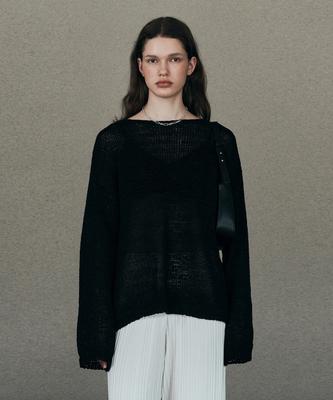 NEEV Tape Boat Neck Over Fit Pullover (Black)