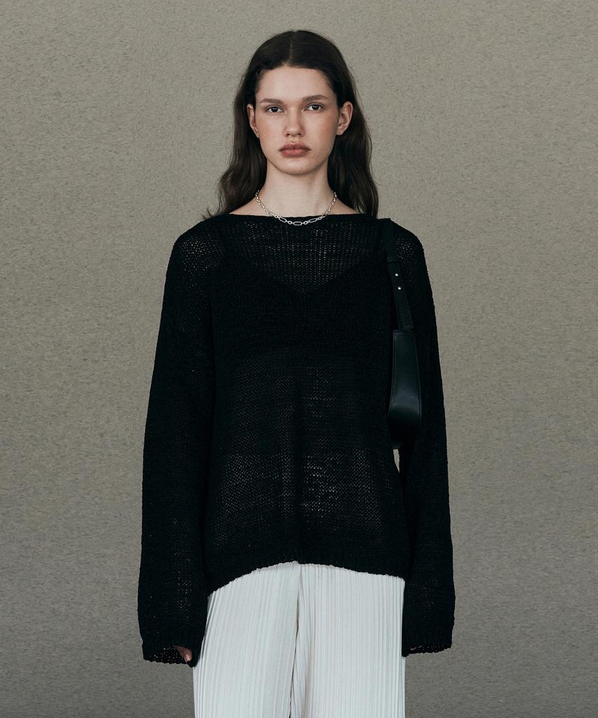 NEEV Tape Boat Neck Over Fit Pullover (Black)