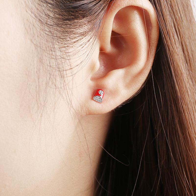 Simple Asymmetrical Stud Earrings Red Diamond Earrings Temperament Versatile Crown Stud Earrings for Women
