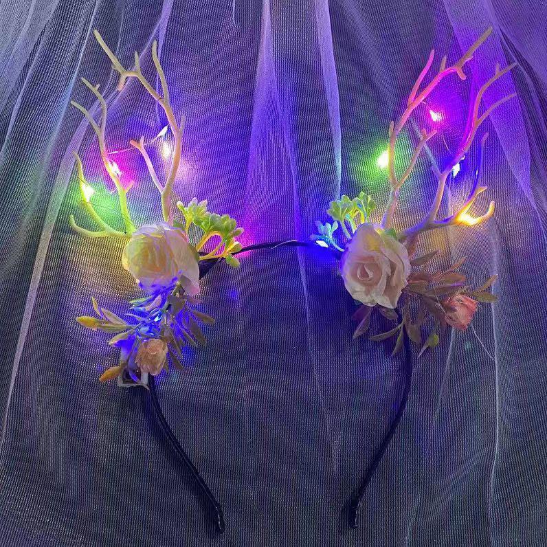 New Luminous Headpiece Elk Antlers Headband Christmas Flash Headband Flower Fairy Party Night Market Toy