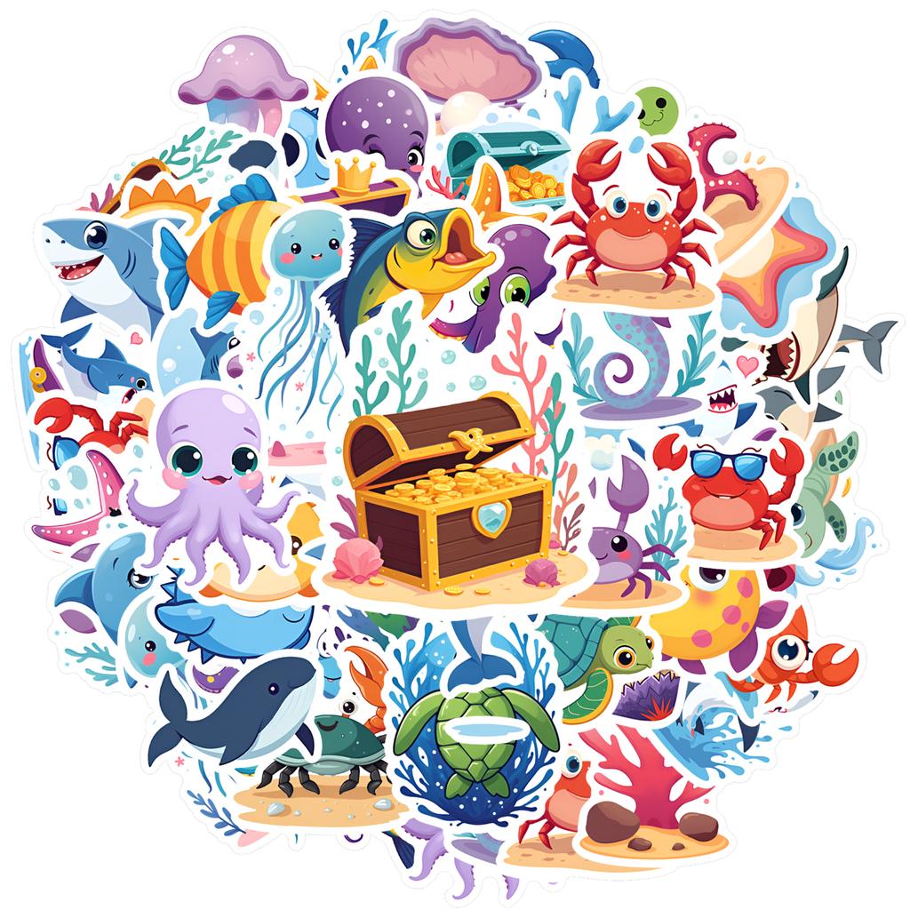 35 Stück-50 Stück Niedliche Schatzaufkleber Cartoon Meeresabenteuer Schreibwarenaufkleber Tieraufkleber Für Notizbuch Gepäck Handy