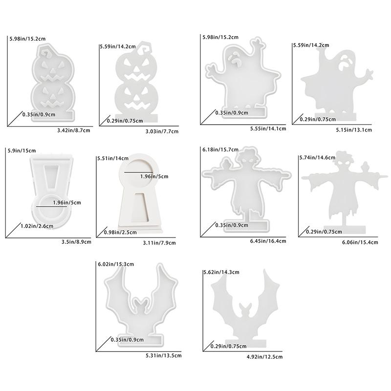 Halloween Candlestick Silicone Mold Pumpkin Bat Scarecrow Ghost Spooky Shadow Caster Candle Holder Party Ornaments Plaster Mold
