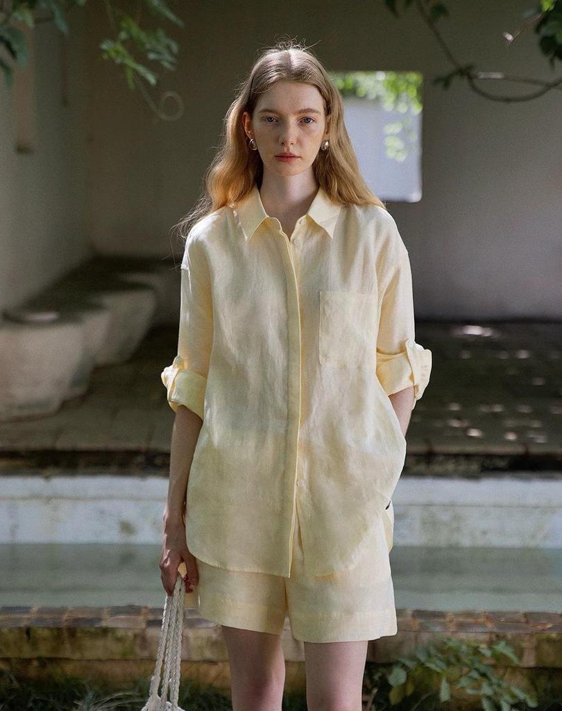 Leinen Oversize Hemd und Shorts Set - Weiß, Lässiger Sommerstil