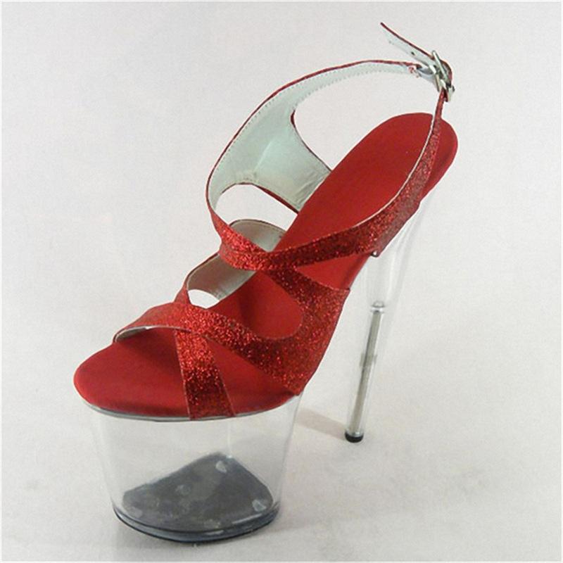 

20 см новые красные блестки модные туфли на высоком каблуке с открытым носком прозрачные водонепроницаемые платформа средний размер тонкий каблук модные крутые 46 красный