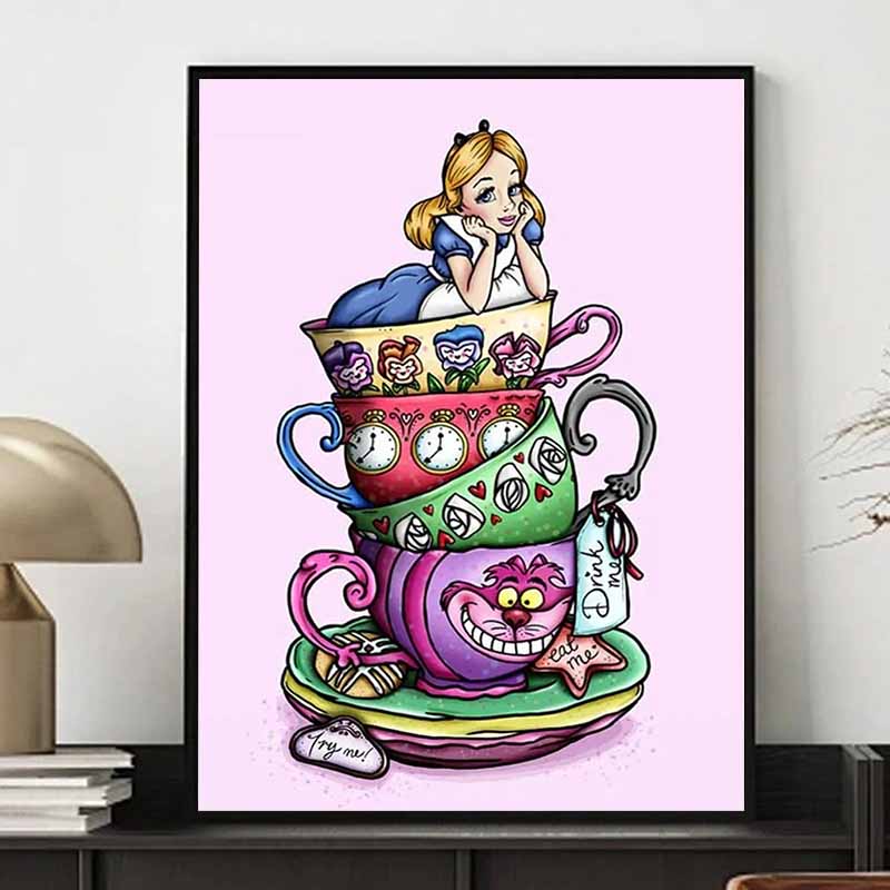 Disney 5D DIY Diamond Painting Decorations Alice in Wonderland Teacup Stacking Creative IllustrationDiamond EmbroideryRhinestoneCrossStitchSetHandmade