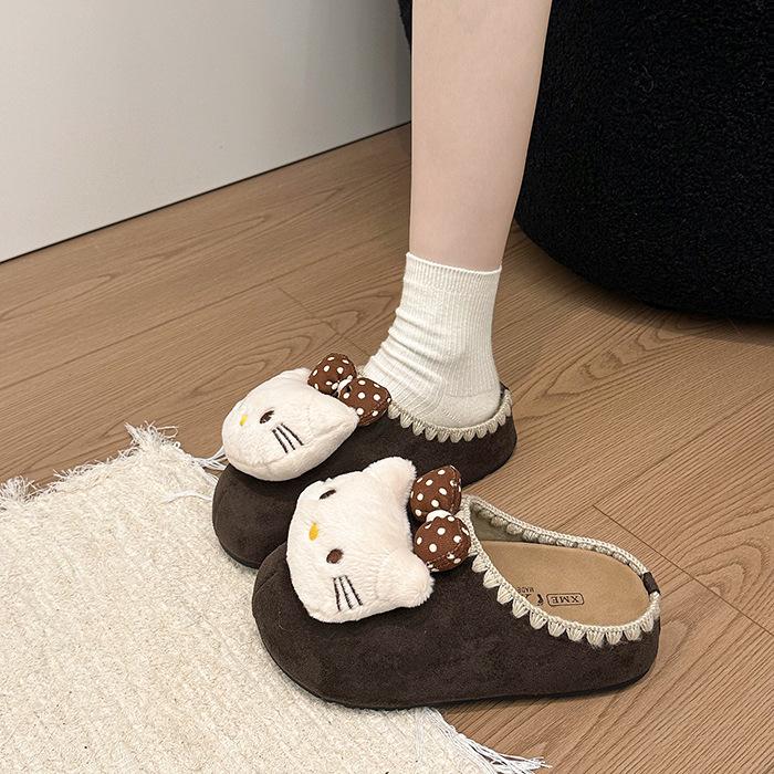 Kitty cat cute lazy bag head slippers women wear 2025 autumn and winter casual one-pedal thick-soled half slippers