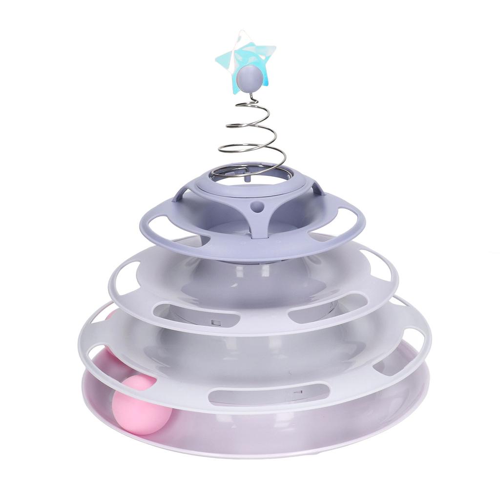 Cat Turntable Toy Relieve Boredom Interactive 4 Level Turntable Cat Toy Balls with Spring Star for Kitten Supplies