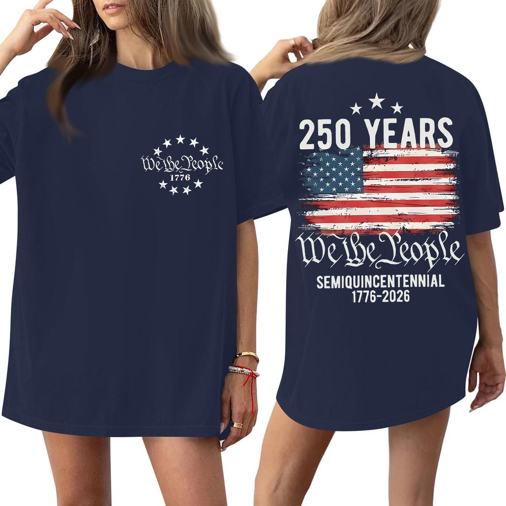 Women's Fashionable Casual Short-Sleeve Round Neck Printed T-Shirt For The 250th Anniversary Of The Founding Of The United States