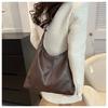 Women's Faux Leather Shoulder Bag, 2026 Trendy Solid Color Work Tote, Korean Style Zipper Closure Bucket Handbag