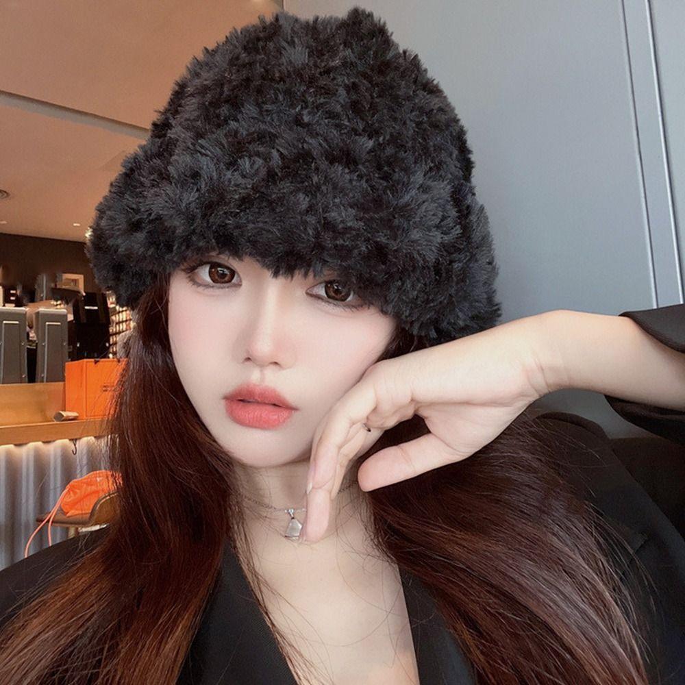 Plush Plush Bucket Hat Warm Panama Hat Outdoor Basin Sun Cap  for Women