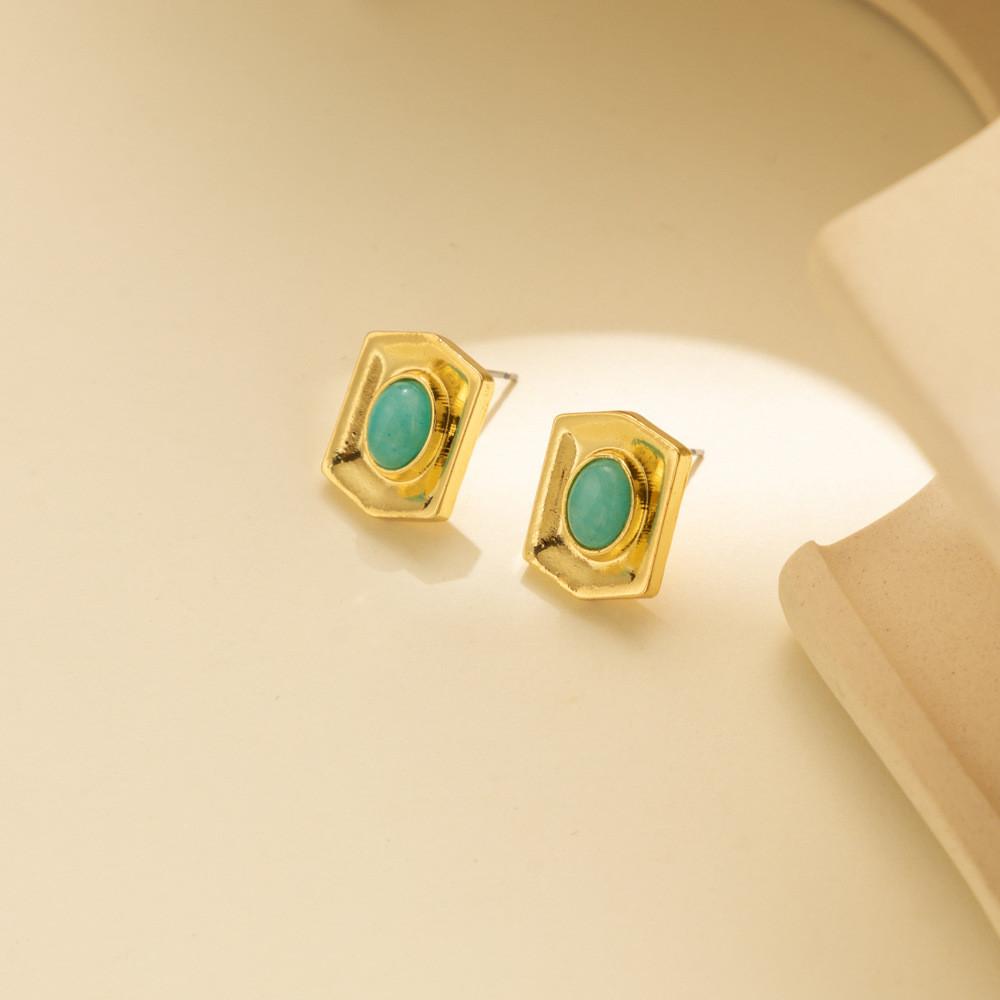 Plated Gold Classy Earrings Fashionable Natural Stone Geometric Studs Women For