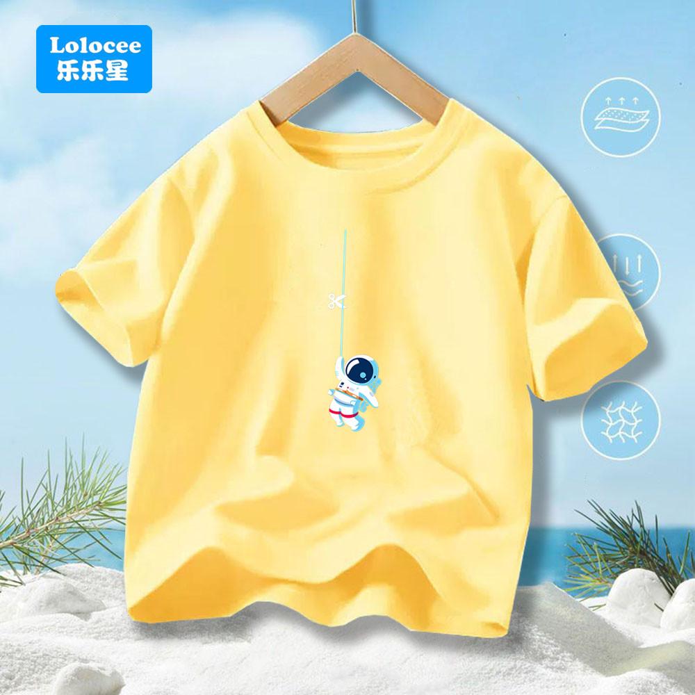 Summer children's cool and fun astronaut print T-shirt casual loose round neck boy T-shirt hip-hop short sleeved T-shirt