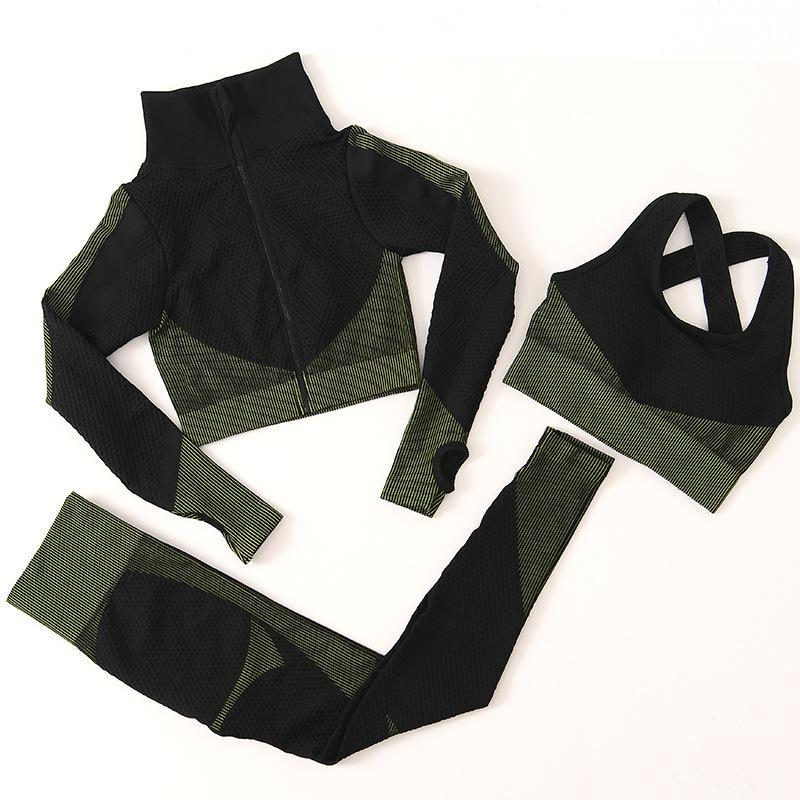 Women's Seamless High Waist 3-Piece Fitness Set – Breathable Yoga & Running Sportswear