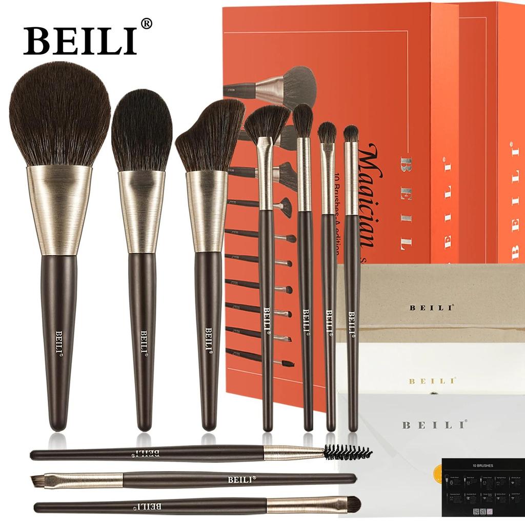 BEILI 10 Adet Makyaj Fırçaları Pudra Allık Kontur Göz Farı Eyeliner Kirpik  Kapatıcı Karıştırma Makyaj Fırçası Seti Hediye Kutusu Joom online