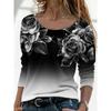 Spring and Autumn Round Neck Rose Pattern 3D Gradient Printed Top Fashionable Casual Long Sleeved Women's T-shirts