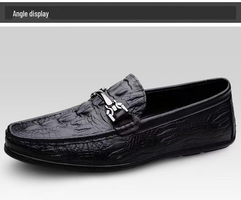 Italian Men's Crocodile Pattern Leather Driving Shoes - High-End Casual Loafers
