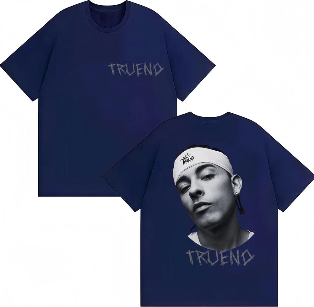 Trueno Rapper Men's and Women's Face Print T-shirt, Vintage Hip Hop T-shirt, Streetwear, Oversized Cotton Casual T-shirt