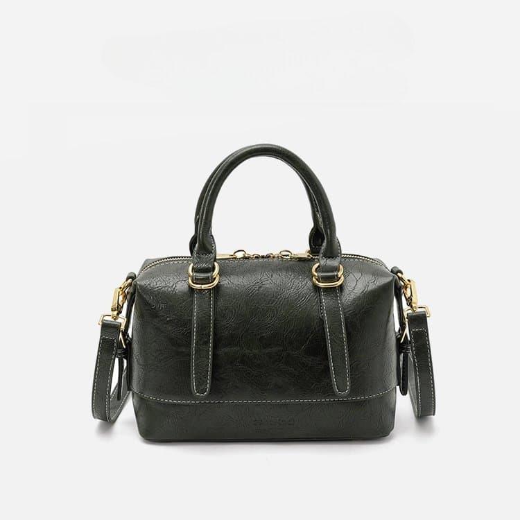 Vintage Oilwax Leather Boston Bag Women's Portable Messenger Bag