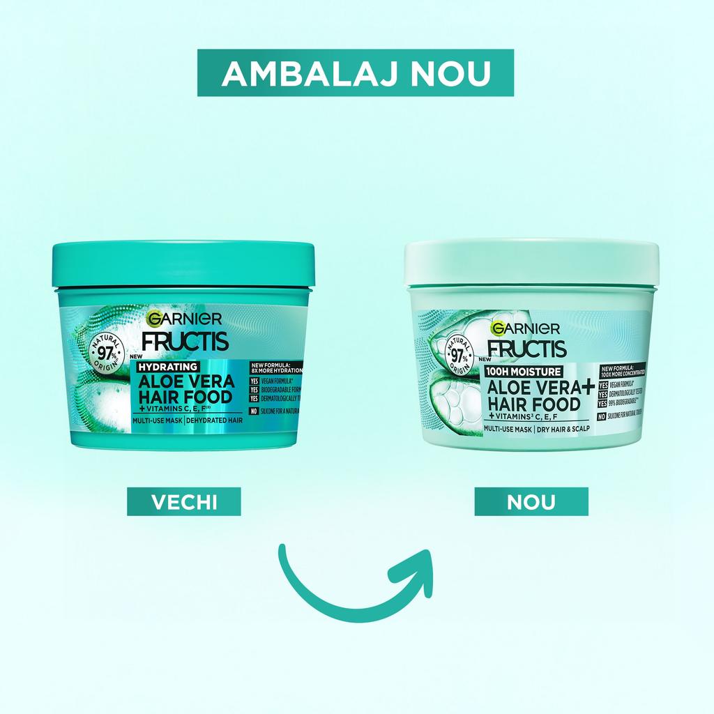 Garnier Fructis Hair Food Aloe Vera Haarmaske 390 ml, Intensive Feuchtigkeit für trockenes, geschädigtes Haar, Leave-In Conditioner
