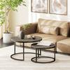 Industrial Nesting Coffee Table Set Of 2 Round Coffee Tables Living Room Table With Faux Marbled Top And Steel Frame