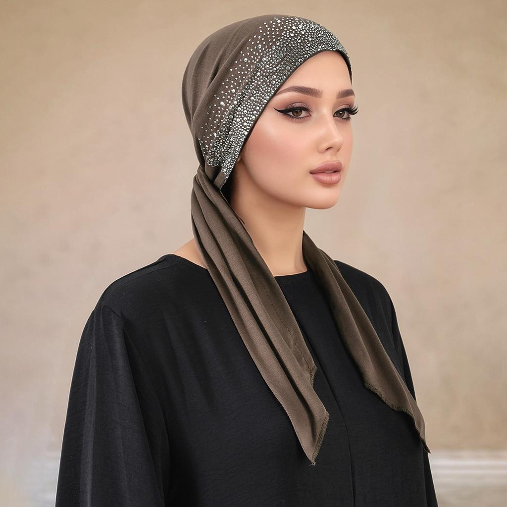 Diamond Modal Jersey Hijab Triangle Scarf Woman Muslim Hijab Shawls Ladies Soft Wraps Solid Color Islamic Headband Turban