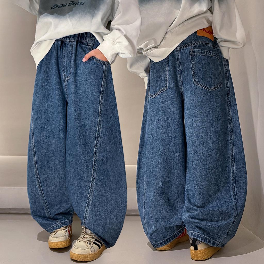 Boys Korean Style Denim Wide Leg Pants Loose Straight Casual Trousers