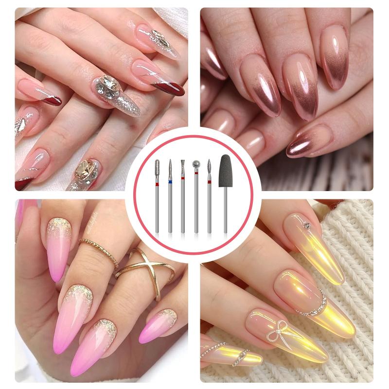 6Pcs Diamond Sand Nail Drill Bits Multi Functional Cuticle Polishing Set for Electric Manicure File Nail Care Routine Use