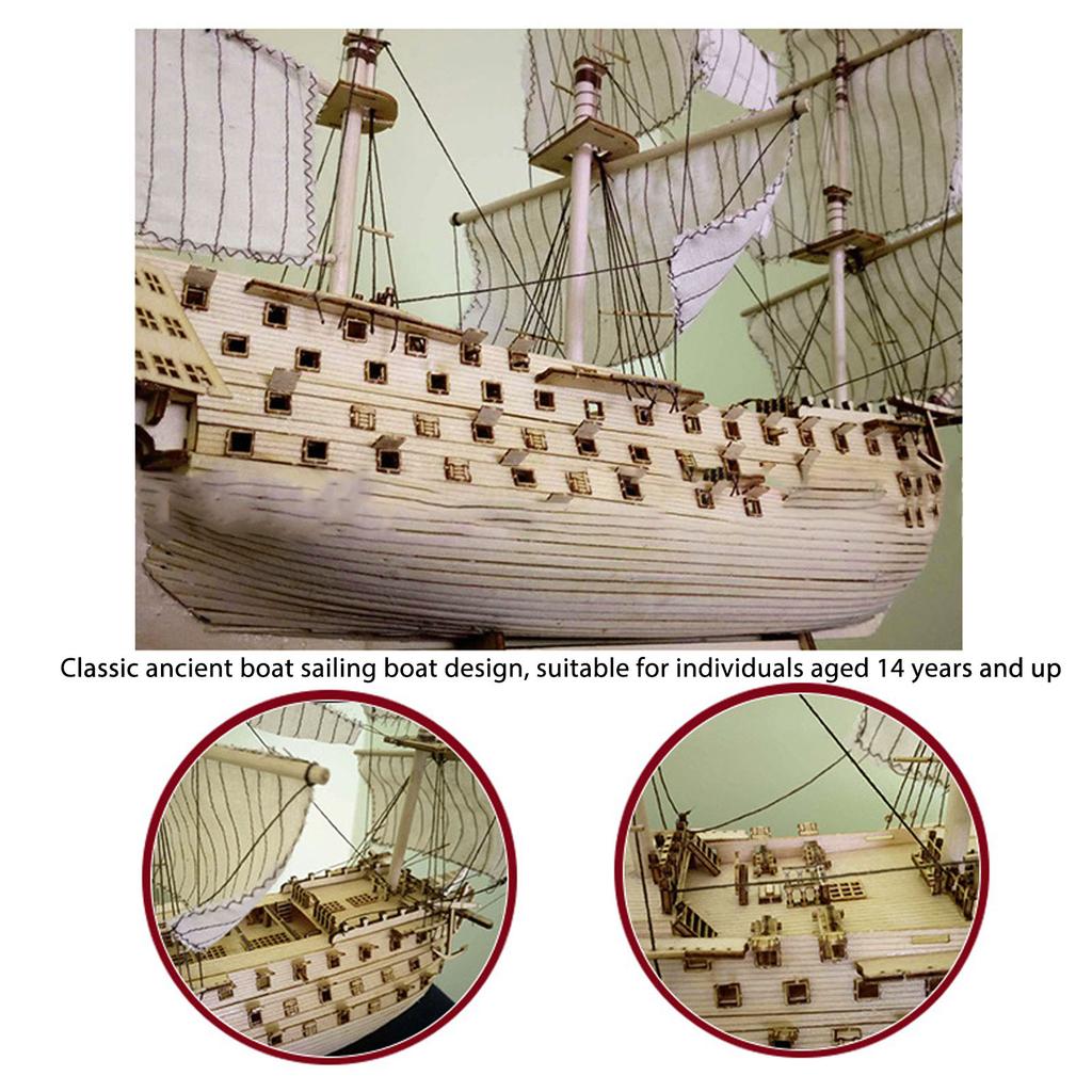 Wooden Model Ships DIY Assembly Classic Ancient Boat Sailing Boat Decor Model DIY Ship Craft for 14 Years Older